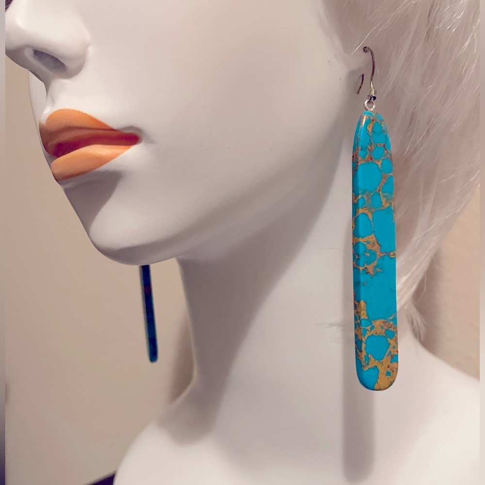 Turquoise and brass infused dangle earrings